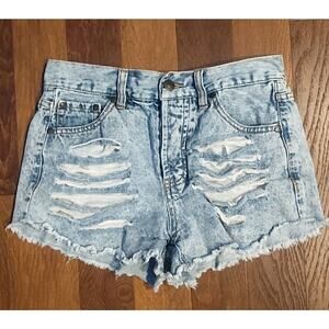 Distressed Destroyed Mid Rise Denim Jean Shorts Light Acid Wash Size 4 28 Daisy